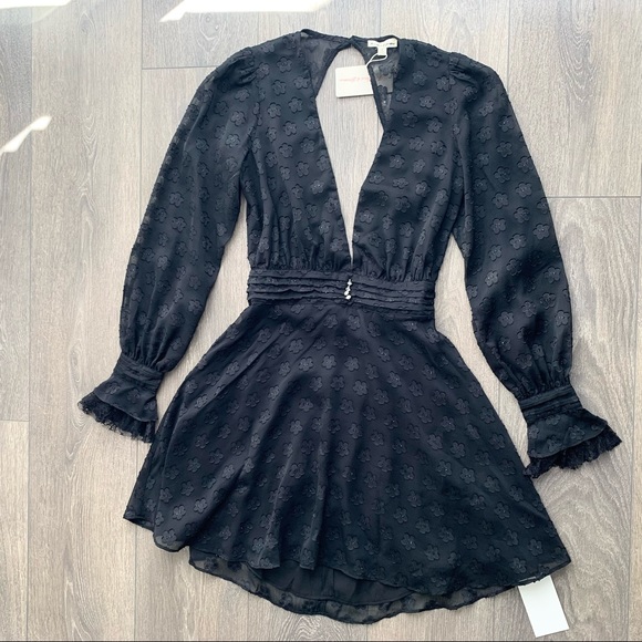 For Love & Lemons Modern Love Deep V-neck Mini Dress Black Size Small - Picture 4 of 16